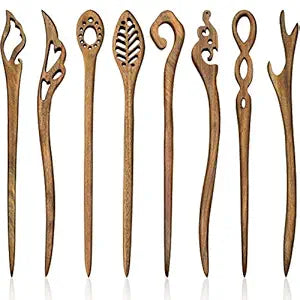 8 Pieces Wooden Hair Sticks Hair Chopstick for Women Bun Maker, Chopstick Hairpin for Women Handmade Chignon Maker Accessories(Classic Pattern)