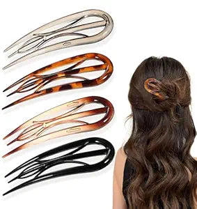 Hairpins Hair for Women Fine Thin Hair, 4 Pcs Large French Hair Pin, Plastic French Twist Pin with 3 Inner Teeth Design for Women