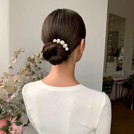 2Pcs Pearl U Shaped Hair Pins Bridal Hair Side Comb Fashion Elegant Metal Hair Pin Vintage Hair Fork Clips for Women Girls French Pearl Hairpin Hair Styling Accessories for Wedding Party Holiday Daily