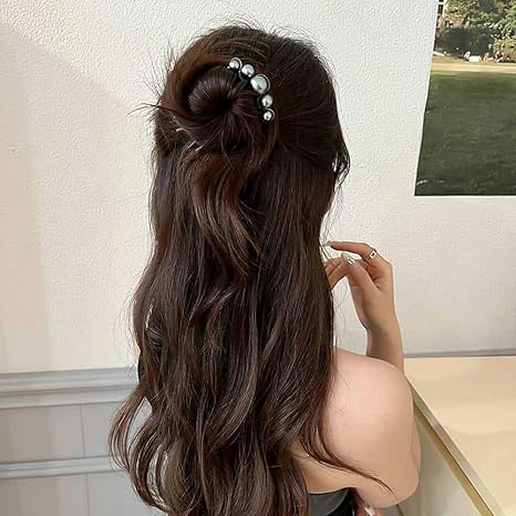 2Pcs Pearl U Shaped Hair Pins Bridal Hair Side Comb Fashion Elegant Metal Hair Pin Vintage Hair Fork Clips for Women Girls French Pearl Hairpin Hair Styling Accessories for Wedding Party Holiday Daily