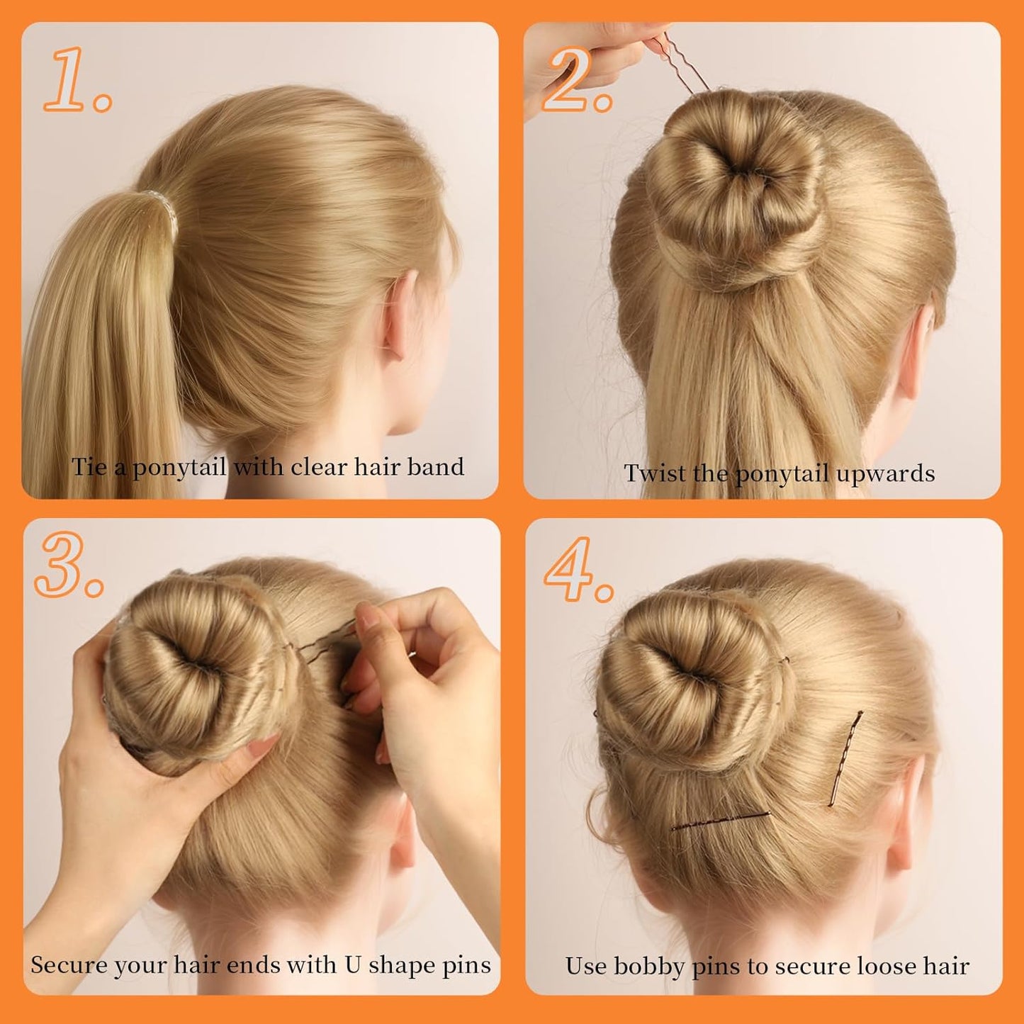 Teenitor 300pcs Bobby Pins Hair Pins Kit - 100 Brown, 100 U Shape, 100 Hair Bands - 2inch, 2.36inch, 2.75inch Pins for Women's Buns