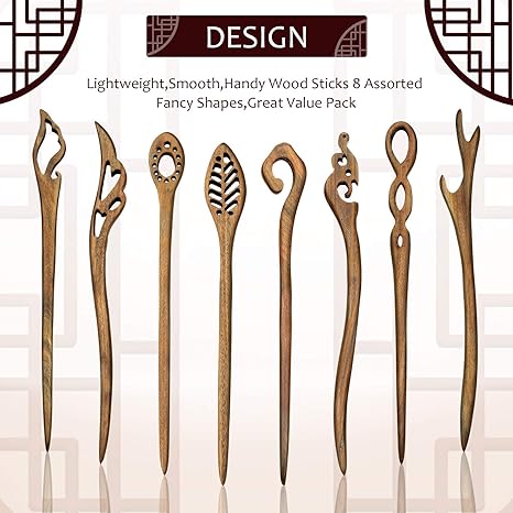 8 Pieces Wooden Hair Sticks Hair Chopstick for Women Bun Maker, Chopstick Hairpin for Women Handmade Chignon Maker Accessories(Classic Pattern)