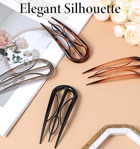 Hairpins Hair for Women Fine Thin Hair, 4 Pcs Large French Hair Pin, Plastic French Twist Pin with 3 Inner Teeth Design for Women