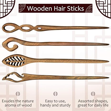 8 Pieces Wooden Hair Sticks Hair Chopstick for Women Bun Maker, Chopstick Hairpin for Women Handmade Chignon Maker Accessories(Classic Pattern)