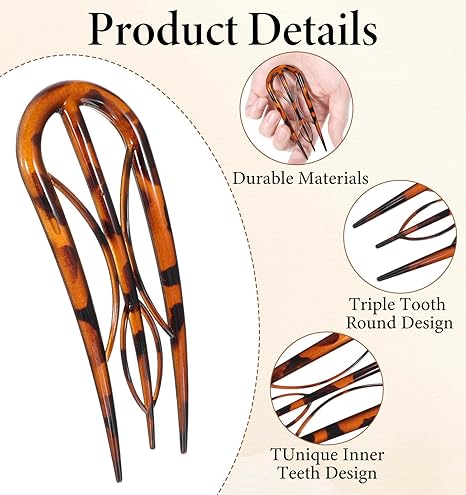 Hairpins Hair for Women Fine Thin Hair, 4 Pcs Large French Hair Pin, Plastic French Twist Pin with 3 Inner Teeth Design for Women