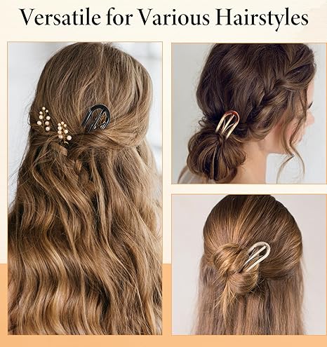 Hairpins Hair for Women Fine Thin Hair, 4 Pcs Large French Hair Pin, Plastic French Twist Pin with 3 Inner Teeth Design for Women