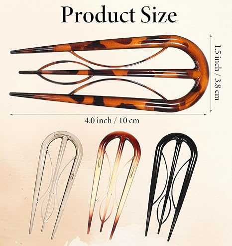 Hairpins Hair for Women Fine Thin Hair, 4 Pcs Large French Hair Pin, Plastic French Twist Pin with 3 Inner Teeth Design for Women