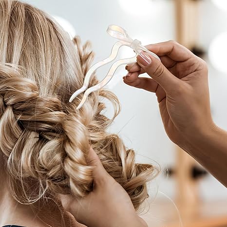 Hair Pin Bow Hairpin U Shaped Hairpins French Twist Wavy Hair Clips Bun Sticks Acetate Hair Fork Hair Accessories for Women Styling Thin Thick Hair - 2 Pack