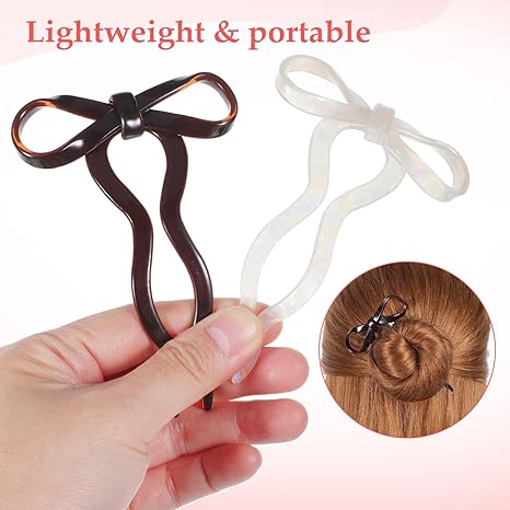 Hair Pin Bow Hairpin U Shaped Hairpins French Twist Wavy Hair Clips Bun Sticks Acetate Hair Fork Hair Accessories for Women Styling Thin Thick Hair - 2 Pack