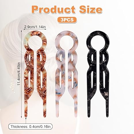 3pcs French Hair Pins, U-Shaped Hairpins for Women Girls Acetate Sticks Styling Accessories, Perfect for Buns Thick Fine and Long Hair